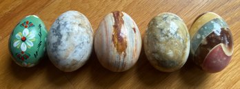 Decorative Marble Eggs (4) & One Hand Painted Egg - 5 Pieces