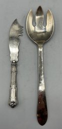 Retroneu India Silver Plate Salad Serving Fork And Roger Bros. Silver Plate Cheese Serving Knife