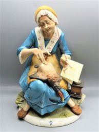 Capodimonte G. Pezzato Porcelain Woman With Bird Figurine - Made In Italy