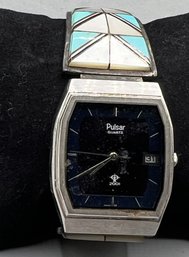 Pulsar Quartz Watch Face With Art Deco Stretch Band