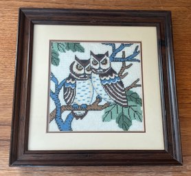 Vintage Owl Needlepoint Framed