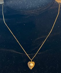 Gold Tone Pearl Heart Necklace