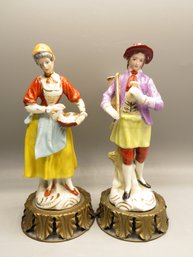 Vintage Figurines On Brass Base - Set Of 2
