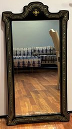 Black Lacquer Chinoiserie Decorated Beveled Mirror