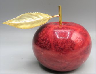 Genuine Alabaster, 24k Gold Leaf Apple Paperweight, Hand Carved By Ducceschi - Made In Italy