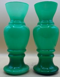 Bright Green Cased Glass Vase Pair