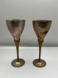 Silver Plated & Brass Tulip Stemmed Goblets Pair Of 2