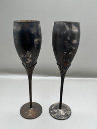 Taunton Silver Plated Tulip Stemmed Flutes Pair Of 2