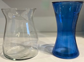 Glass Vase & Blue Glass Vase - 2 Pieces