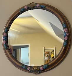 Wood Round Flower Mirror