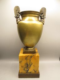19th Century Grand Tour Bronze Volute Krater Vase On Marble Base