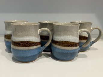 Stoneware Striped Mugs - 5 Pieces