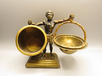Antique Brass Figurine Blackamoor Boy With Fez Sculpture Cigarette Holder/ashtray