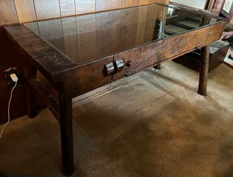 Rustic Cabin Style Glass Top Display Coffee Table