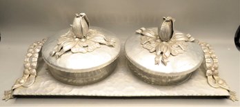 Rodney Kent Hand Wrought Creation #403 Hammered Aluminum Vanity Tray & Covered Bowls