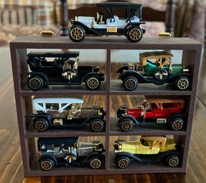 Antique Mini Car Models With Display Shelf- 7 Pieces