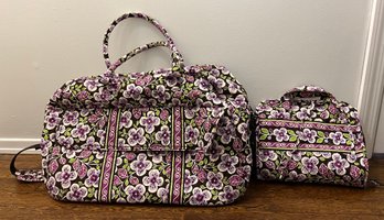 Vera Bradley Purple/green Floral Traveler Duffle Bag & Make Up Bag - 2 Pieces