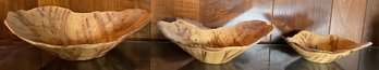 Maple Burl Carved Wooden Bowls - 3 Pieces