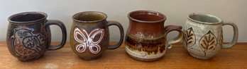 Hand Made Stoneware Pottery Mugs - 4 PCS