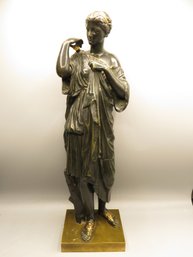 Antique French Bronze Ron Liod Sauvage Signed Artemis Diana Sculpture On Marble Base, 19th Century