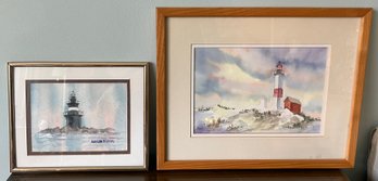 Evelyn H Lucas Watercolor Beach Paintings - 2 Pieces