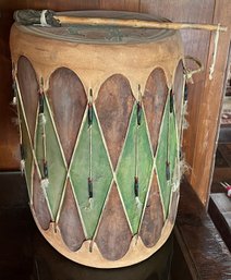 Navajo Native American Handmade Leather Drum With Stick -2 Pieces