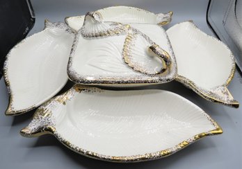Mid Century Maurice Of Calif.  Leaf-Shaped Dishes & Square Covered Bowl - Set Of 5- Set Of 5