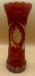 Bohemian Vase ~ Cranberry / Red Cut To Clear