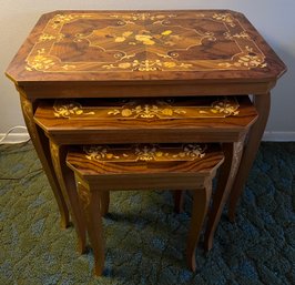 Italian Marquetry Inlaid Nesting Tables - 3 Pieces