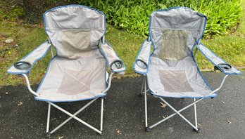 Alpine Design Folding Camping Chairs With Double Cup Holders & Carrying Bags - 2 Pieces