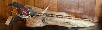 Plains Indian Pronghorn Gun Stand With Petrified Wood Stand - 2 Pieces