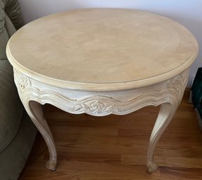 Henredon Furniture Carved Round Wood End Table