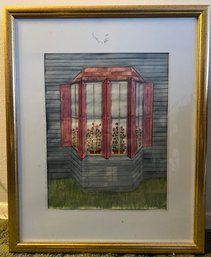 Artist Signed CC Watercolor Drawing Framed