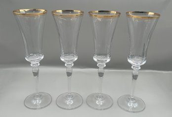 Mikasa Crystal Jamestown Gold Flute Champagne Glasses - Lot Of 4