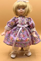 1996 Goebel Doll Club Betty Ball Girl Doll With Stand Purple Dress