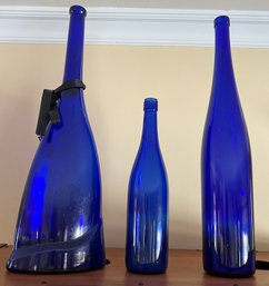 Cobalt Blue Wine Bottles - 3 Piece Lot