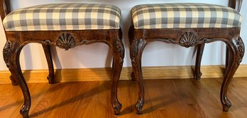 Jeffco Furniture Carved Wood Foot Stools - 2 Pieces
