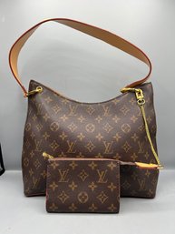 Louis Vuitton Style Shoulder Bag With Matching Wristlet
