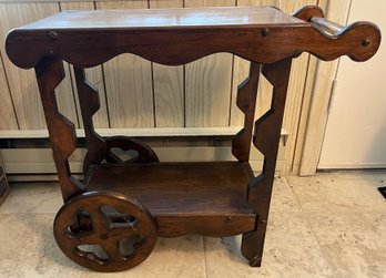 Small Oak Wooden Bar Cart With Heart Wheels