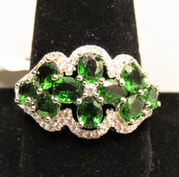 Sterling Silver 925  Diopside Stone/white Zirconia Ring - Size 12 - New