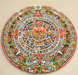 Theaztec Calendar/sun Stone Made Of Volcanic Rock, Hand Decorated, Made In Mexico