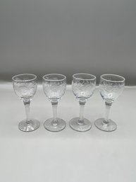 Etched Rose Cordial Glasses Lot Of 4