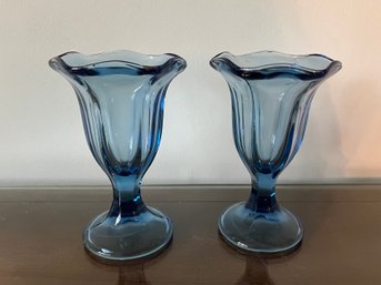 Anchor Hocking Blue Fountainware Footed Sundae Glasses - 2 Pieces