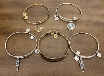 Alex And Ani Initial & Feather Bracelets - 5 Pieces