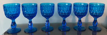 Fenton Colonial Blue Thumbprint Glasses - 6 Pieces