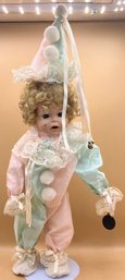 Brinn's 1993 Porcelain Pastel Pink And Green Teardrop Clown Collectors Doll