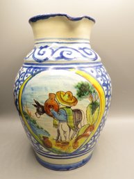 Hand Painted Man With Burrow Pottery Pitcher