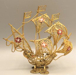 Brass Filigree Portugal Sailing Ship