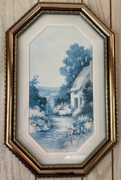 O.C Tate Signed Cottage Print In Octagon Frame