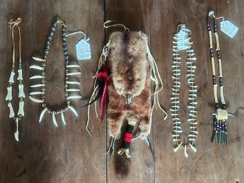 David Fescier Handmade Bone Jewelry & Authentic Mink Pouch - 5 Pieces